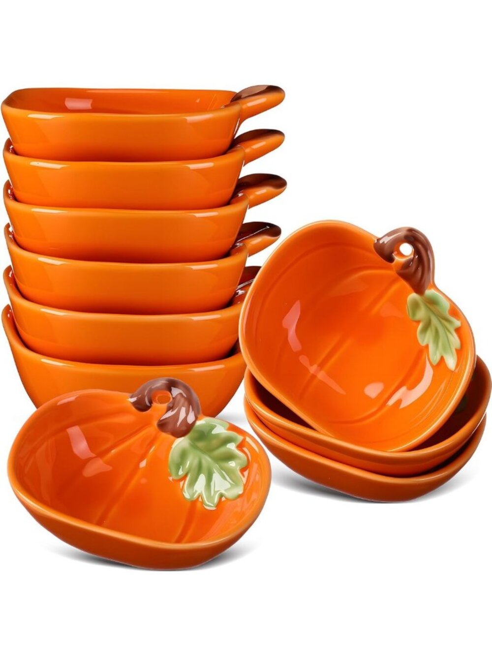 Set of 6 Pumpkin Ceramic Ramekins - Fall Dishes for Serving Dip, Sauce & Snacks
